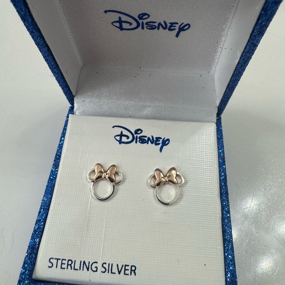 Disney Sterling Silver Minnie Mouse Stud Earrings with Rose Gold Bows